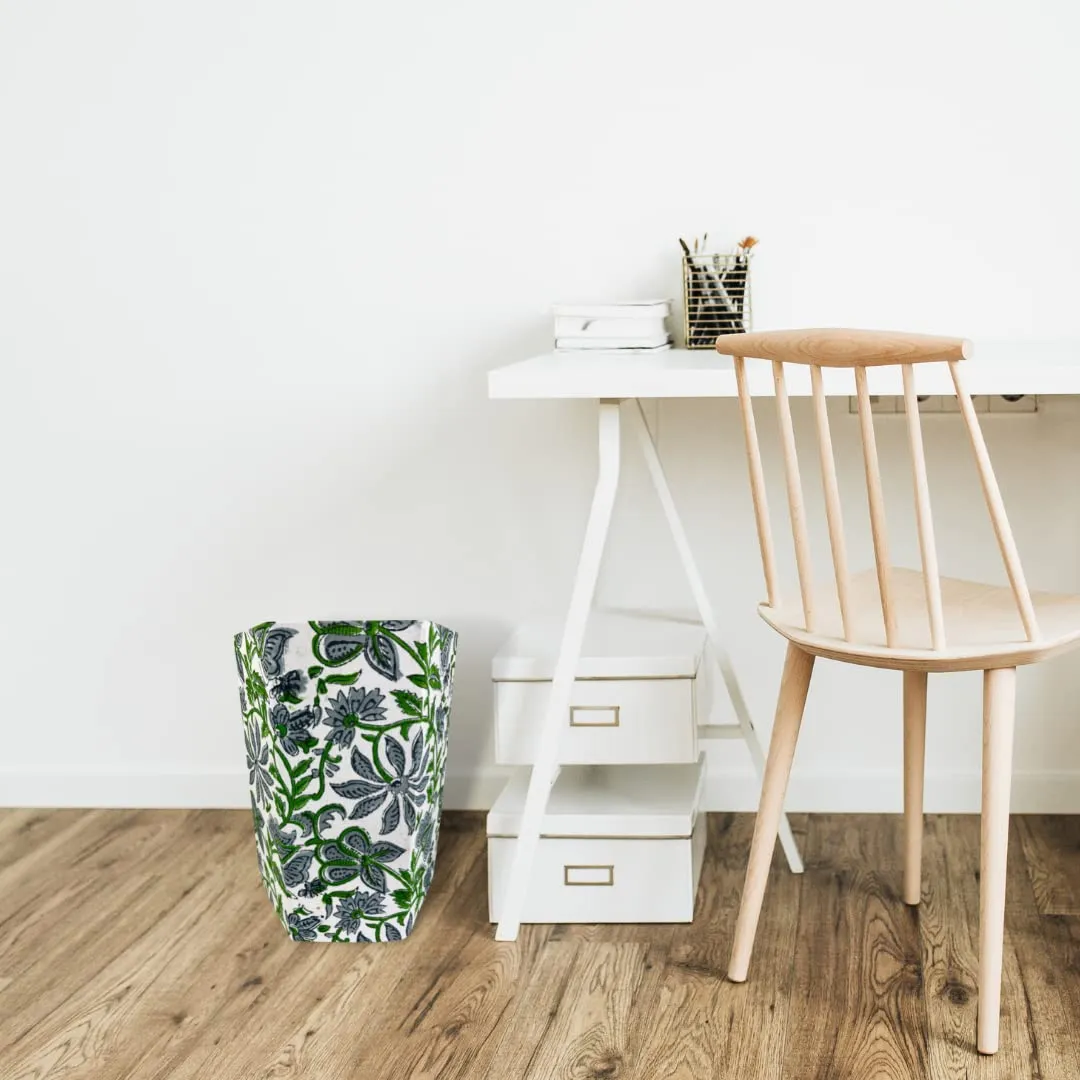 Fern Trail 3.3 Gallon Waste Basket | Small Decorative Block Printed Trash Can | Living Room, Bedroom, Bathroom | Eco Friendly and Plastic Free