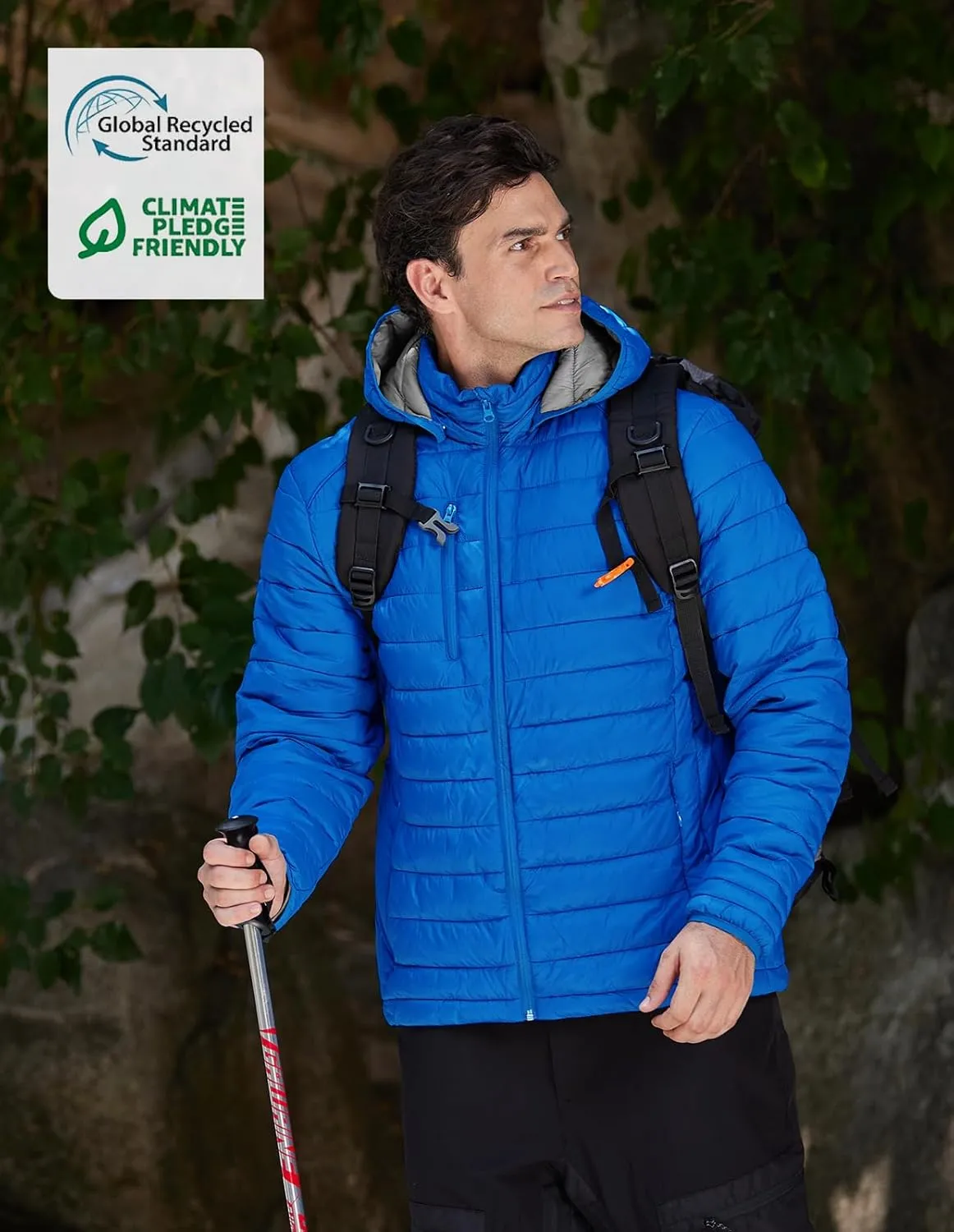 fit space Men's Insulated Synthetic Down Puffer Jacket Winter Warm Coat Quilted Water Resistant Packable Hiking Camping