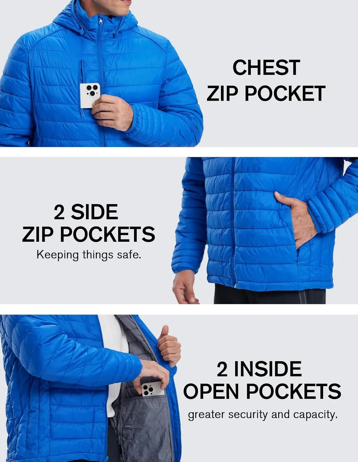 fit space Men's Insulated Synthetic Down Puffer Jacket Winter Warm Coat Quilted Water Resistant Packable Hiking Camping