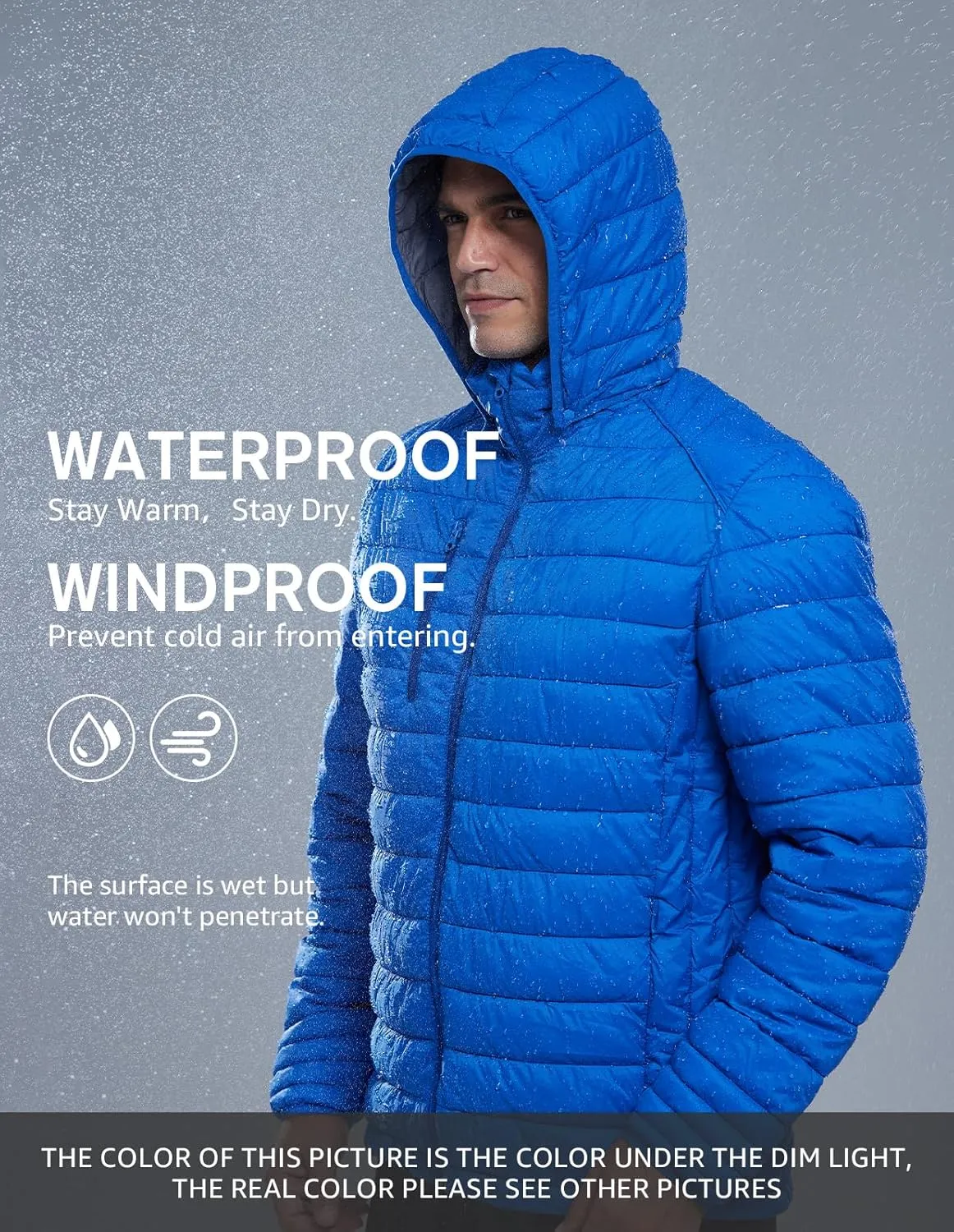 fit space Men's Insulated Synthetic Down Puffer Jacket Winter Warm Coat Quilted Water Resistant Packable Hiking Camping