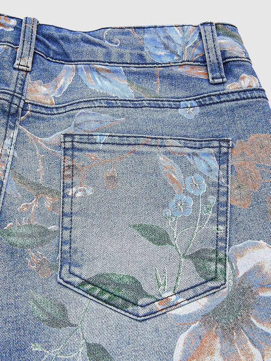 Flamingals High-Rise Vintage Floral Straight Leg Pants for Women Summer Casual Denim Pants