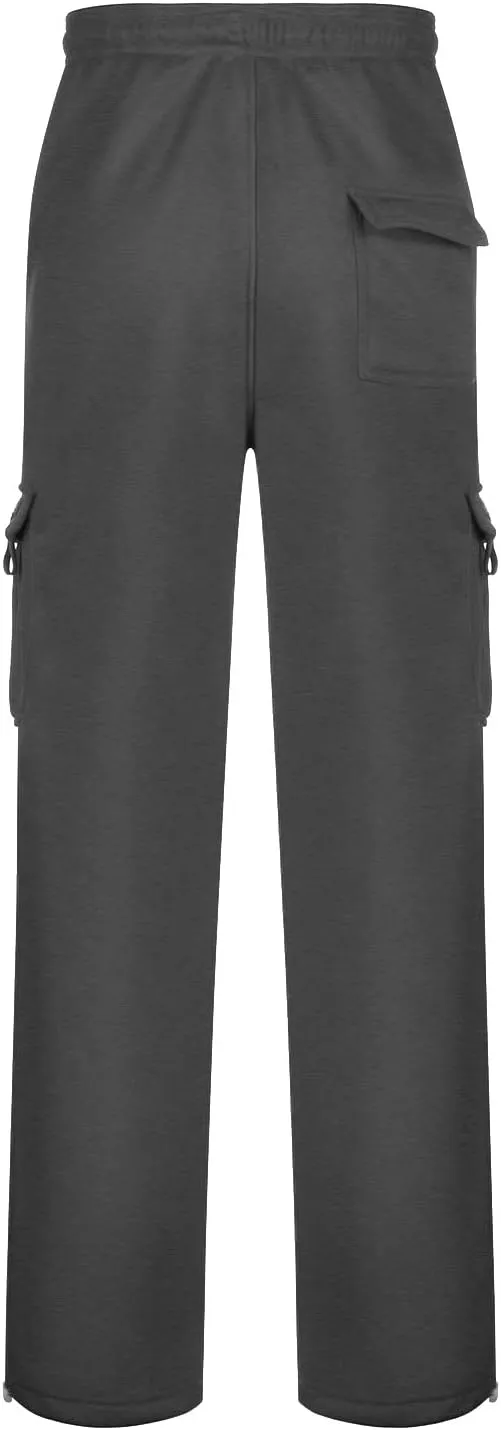 Fleece Baggy Sweatpants for Men, Straight Leg Cargo Sweatpants with Pockets, Loose Elastic Waist Drawstring Jogger Pants