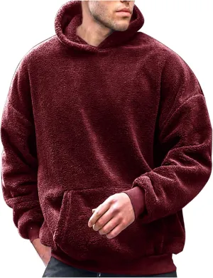Fleece Hoodie Men Mens Fuzzy Pullover Hoodie Sweatshirts Long Sleeve Front Pocket Military Fall Outwear Winter Hooded