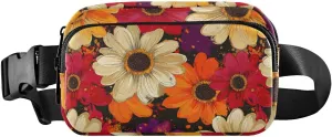 Floral Pattern Painting Fanny Pack Water Resistant, Women Men Waist Pack Sling Bag Purse for Travel Hiking