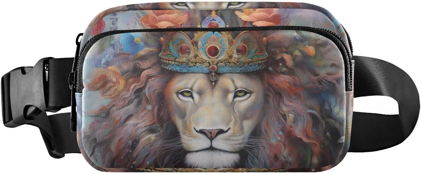 Flower Lion Fanny Pack for Travel Hiking Water Resistant Waist Pack Sling Bag Purse for Women Men