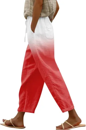 Flowy Pants for Women Women Plus Size Linen Pants Linen Blend White Summer High Waisted Cotton Palazzo Wide Leg Long Trousers with White Flowy Baggy Wide Leg Flare Summer Stretch