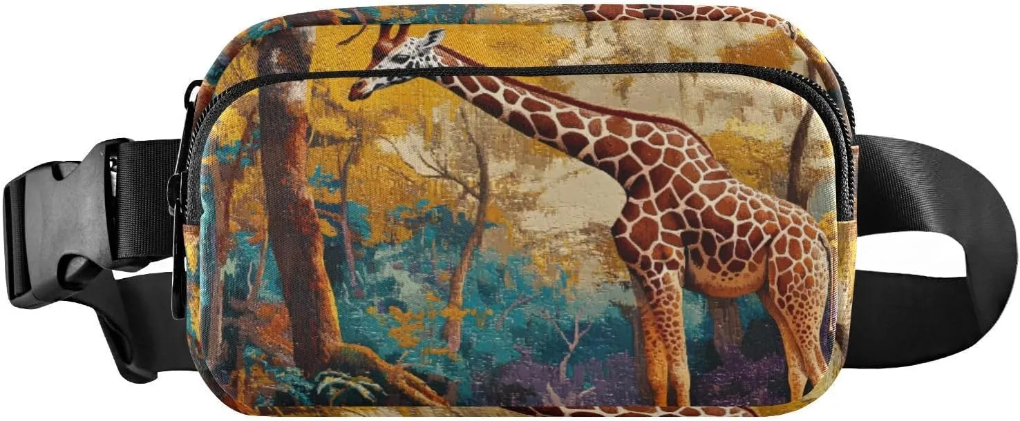 Forest Giraffe Fanny Packs for Women Men, Water Resistant Waist Pack Sling Bag Purse for Travel Hiking