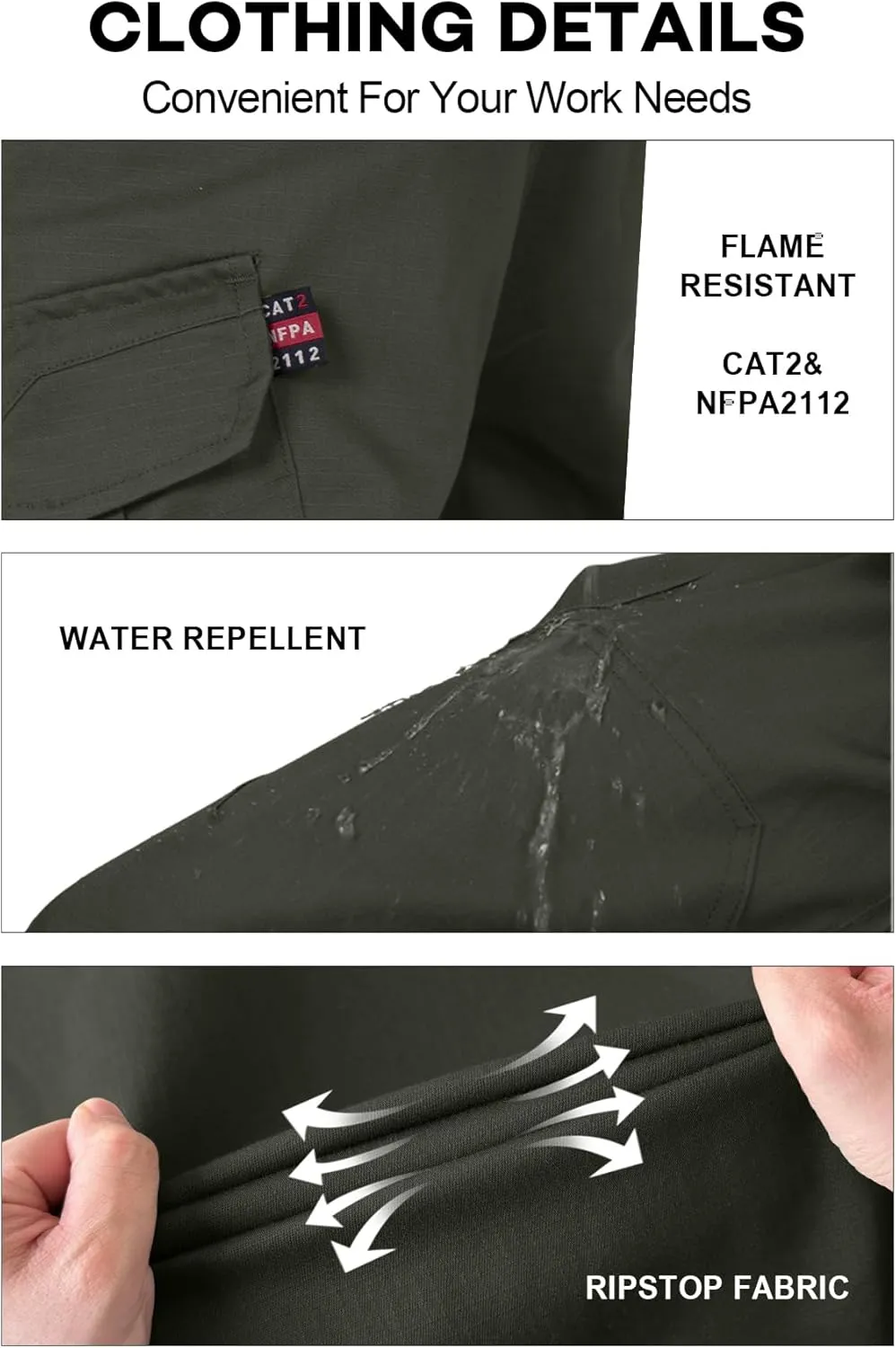 FR Pants for Men Ripstop Flame/Water Resistant Lightweight Cargo Pants Boot Cut CAT2 NFPA2112 Welding Pants