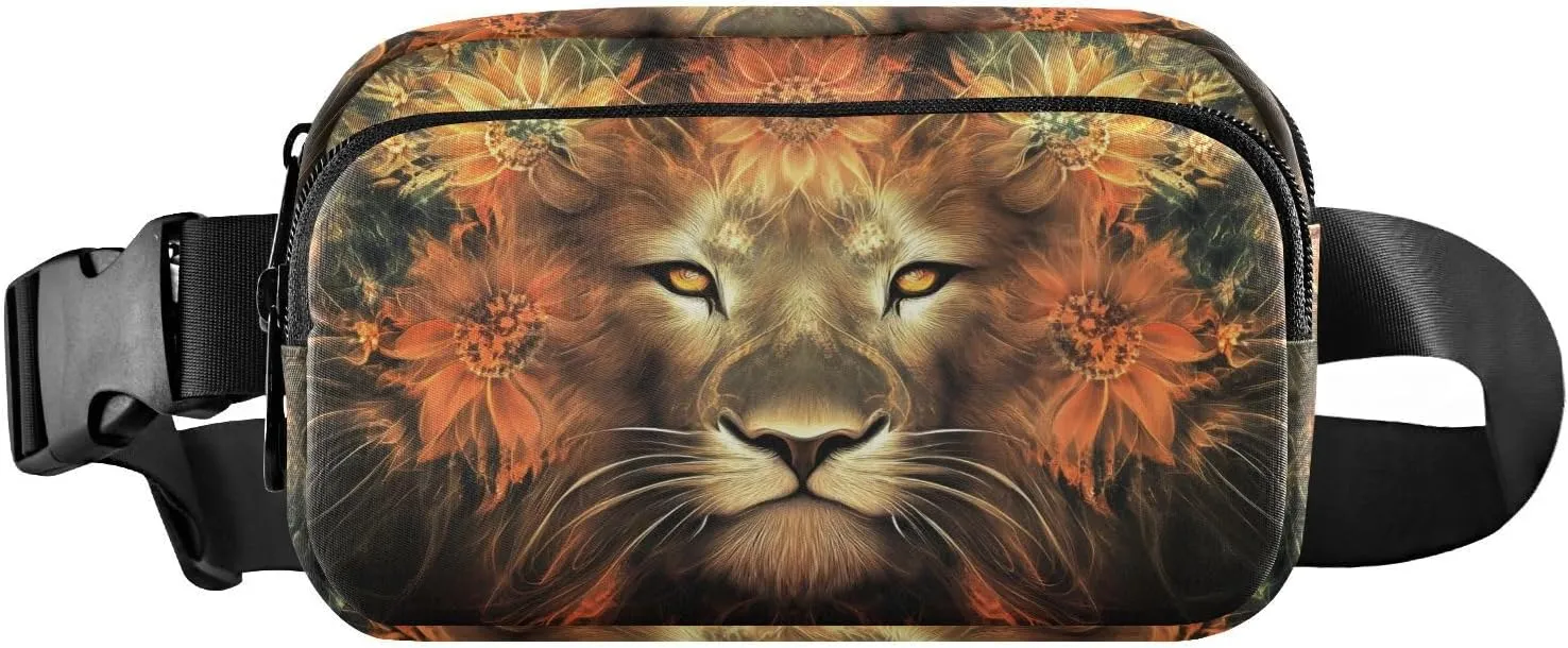 Fractal Lion Fanny Pack Water Resistant Waist Pack Sling Bag Purse for Women Men Travel Hiking