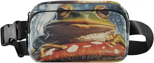 Frog Mushroom Fanny Pack Water Resistant, Women Men Waist Pack Sling Bag Purse for Travel Hiking