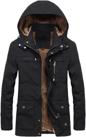 FULBHPRINT Men's Military Cargo Coat - Winter Thick Parkas - Cotton Padded Jacket With Pocket - Fur Hooded Parka