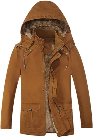 FULBHPRINT Men's Military Cargo Coat - Winter Thick Parkas - Cotton Padded Jacket With Pocket - Fur Hooded Parka