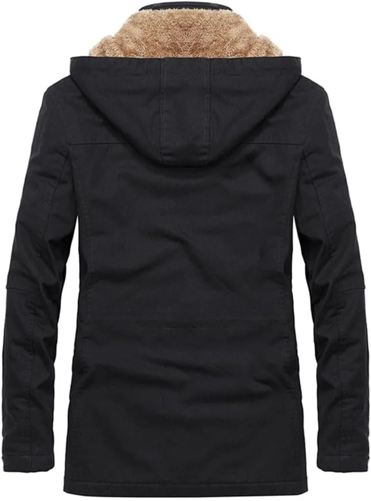 FULBHPRINT Men's Military Cargo Coat - Winter Thick Parkas - Cotton Padded Jacket With Pocket - Fur Hooded Parka