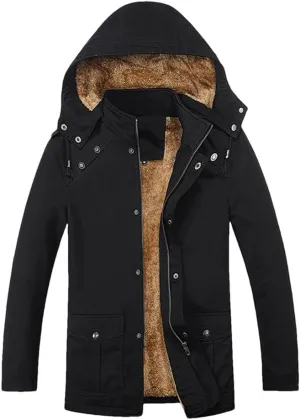 FULBHPRINT Men's Military Cargo Coat - Winter Thick Parkas - Cotton Padded Jacket With Pocket - Fur Hooded Parka