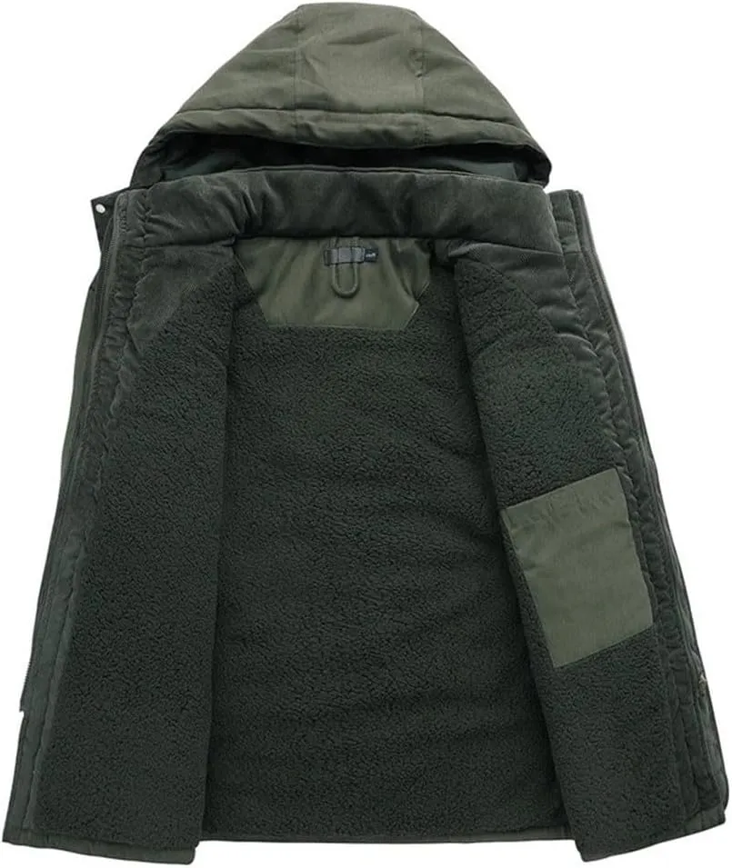 FULBHPRINT Men's Thicken Parkas, Winter Jacket With Cashmere Lining, Military Outdoor Cotton-Padded Coat With Hood