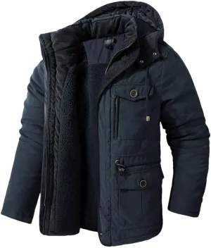 FULBHPRINT Men's Thicken Parkas, Winter Jacket With Cashmere Lining, Military Outdoor Cotton-Padded Coat With Hood
