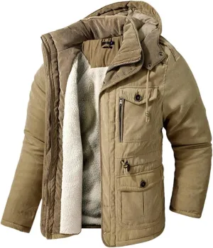 FULBHPRINT Men's Thicken Parkas, Winter Jacket With Cashmere Lining, Military Outdoor Cotton-Padded Coat With Hood