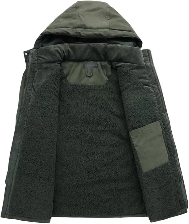 FULBHPRINT Men's Winter Hooded Windbreaker Parka - Thicken Snow Coat With Cashmere Inner - Cotton-Padded Jacket