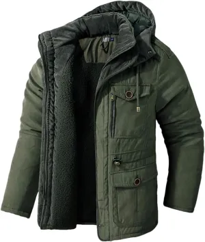 FULBHPRINT Men's Winter Hooded Windbreaker Parka - Thicken Snow Coat With Cashmere Inner - Cotton-Padded Jacket