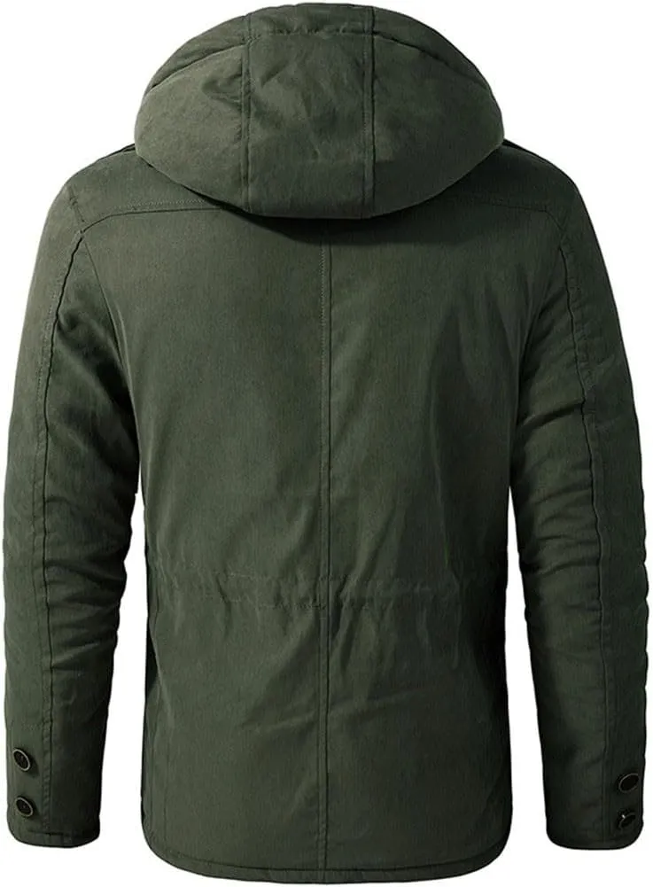 FULBHPRINT Men's Winter Hooded Windbreaker Parka - Thicken Snow Coat With Cashmere Inner - Cotton-Padded Jacket