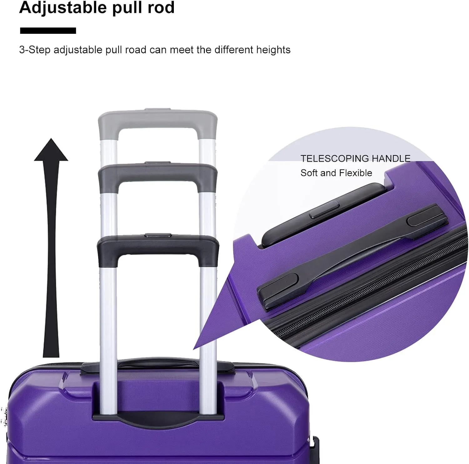 FUNNy elf Lightweight Luggage Sets Set of 3, 3-Piece Set Hardshell Suitcase with Spinner Wheels & TSA Lock & Hooks and Name, PP Luggage Sets Travel Essential (Purple)