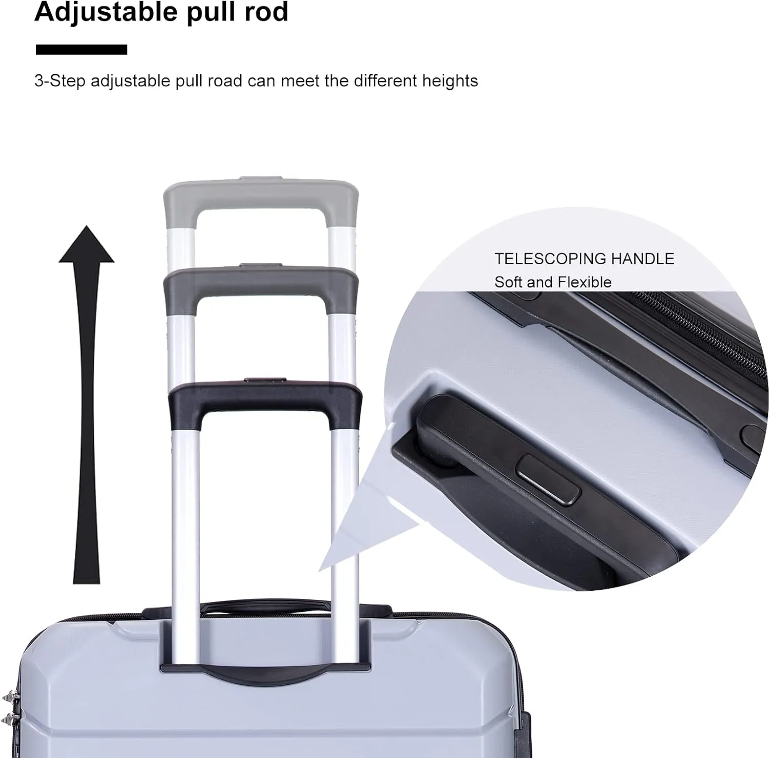 FUNNy elf Lightweight Luggage Sets Set of 3, 3-Piece Set Hardshell Suitcase with Spinner Wheels & TSA Lock & Hooks and Name, PP Luggage Sets Travel Essential (Silver)