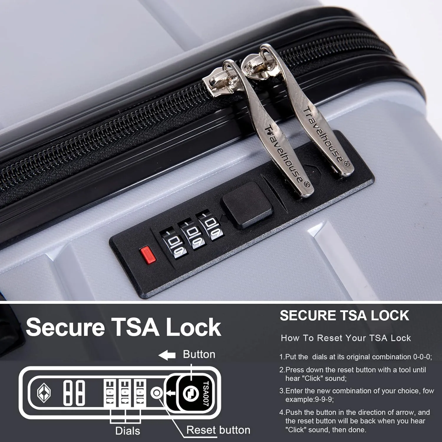 FUNNy elf Lightweight Luggage Sets Set of 3, 3-Piece Set Hardshell Suitcase with Spinner Wheels & TSA Lock & Hooks and Name, PP Luggage Sets Travel Essential (Silver)
