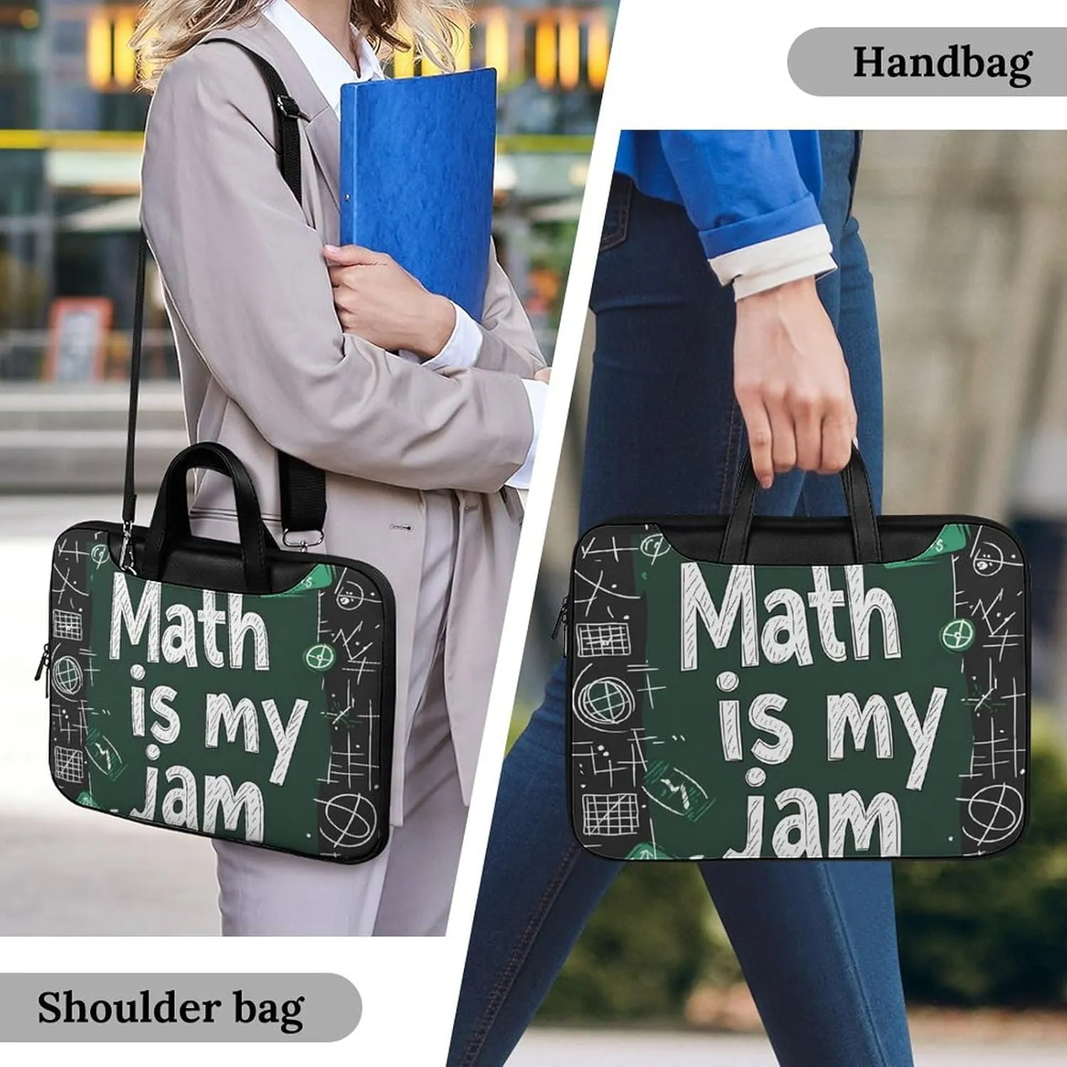 Funny Math Graphic Leather Bag Laptop Case Slim Water Resistant Computer Bags with Handle Briefcase for Work