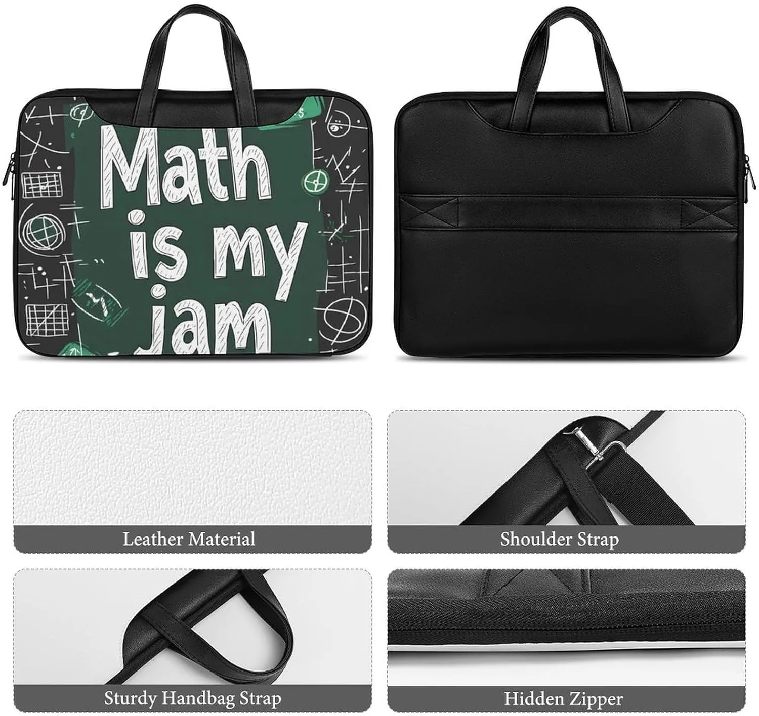 Funny Math Graphic Leather Bag Laptop Case Slim Water Resistant Computer Bags with Handle Briefcase for Work