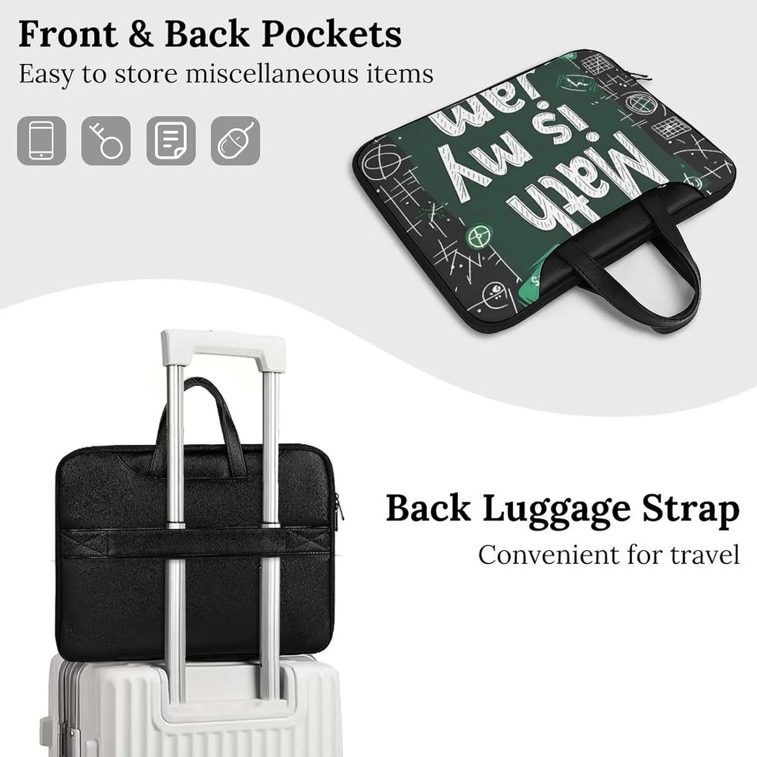 Funny Math Graphic Leather Bag Laptop Case Slim Water Resistant Computer Bags with Handle Briefcase for Work