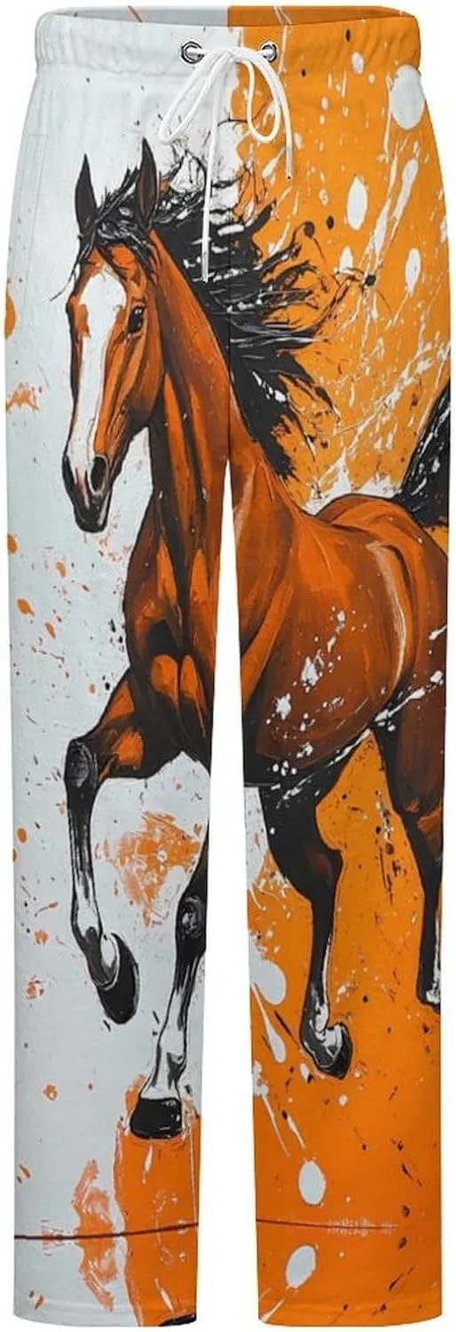 Galloping Horse Womens Flannel Pajama Pants Long Length Sleep Lounge Pants with Drawstring Belt Loungewear