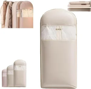 Garment Bags for Hanging Clothes Travel, Space Saving Hanging Garment Bag with Self Compression Zipper (Beige, L)
