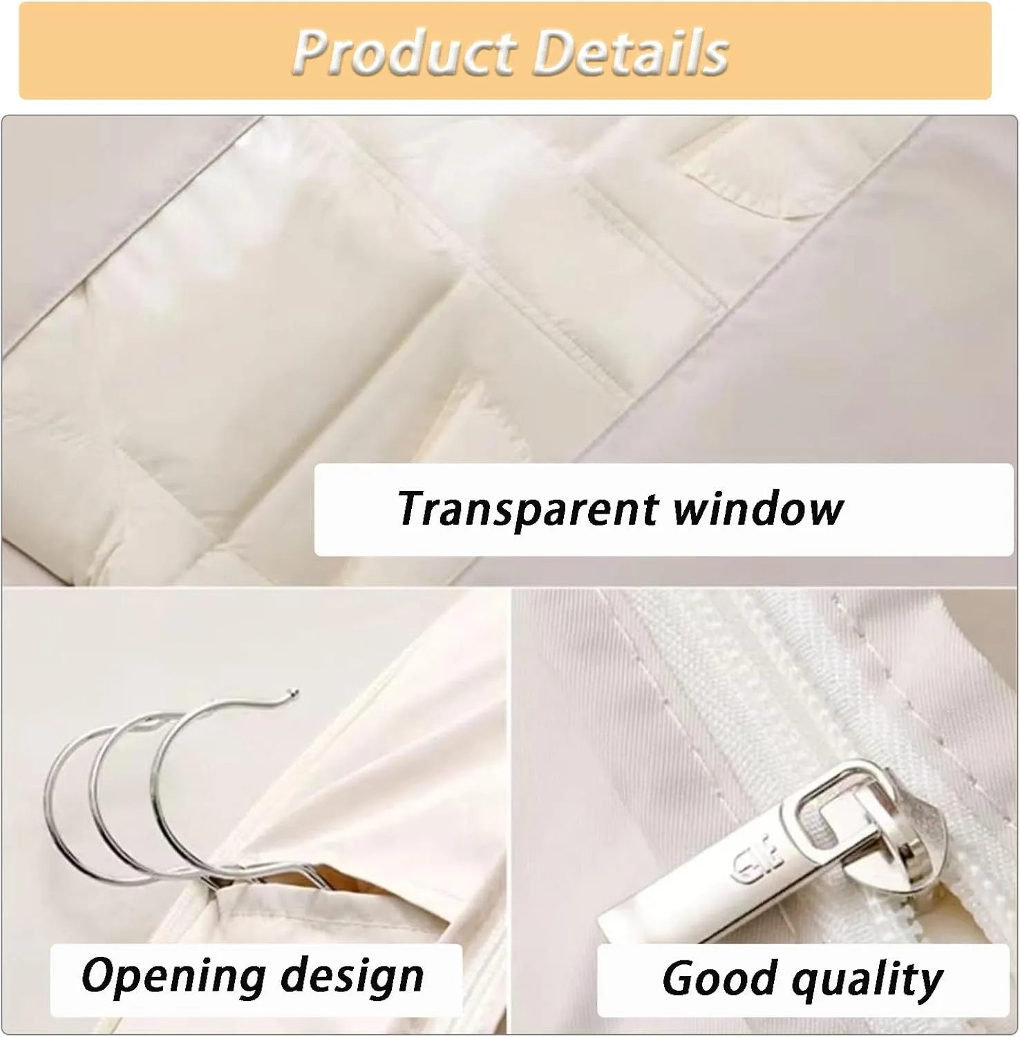 Garment Bags for Hanging Clothes Travel, Space Saving Hanging Garment Bag with Self Compression Zipper (Beige, L)
