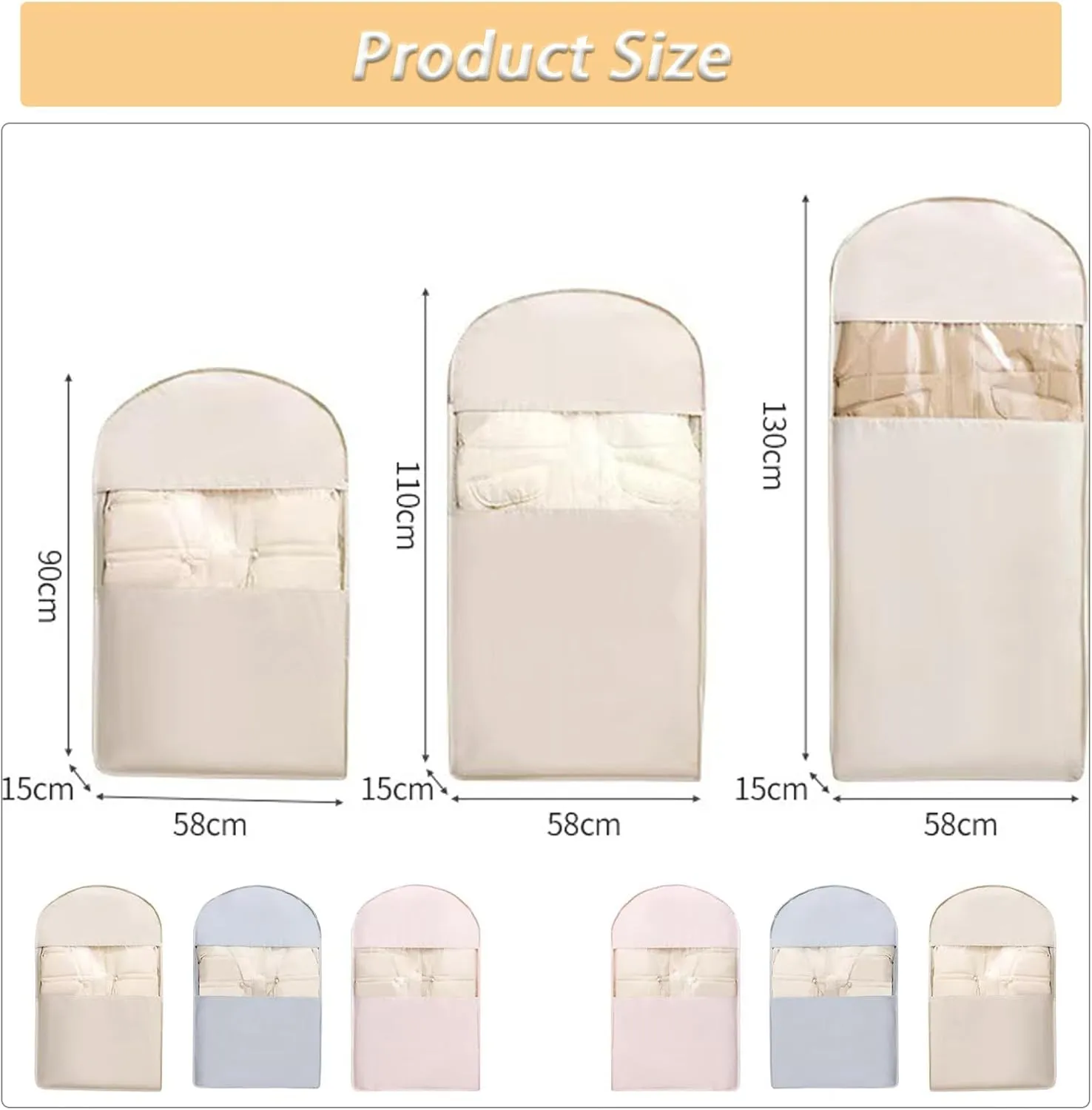 Garment Bags for Hanging Clothes Travel, Space Saving Hanging Garment Bag with Self Compression Zipper (Beige, L)