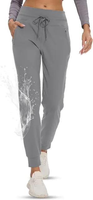 GAYHAY Women's Fleece Lined Joggers Water Resistant - Thermal Waterproof Zip Pockets Hiking Winter Golf Pants Running Ski