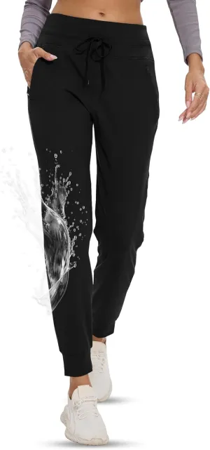 GAYHAY Women's Fleece Lined Joggers Water Resistant - Thermal Waterproof Zip Pockets Hiking Winter Golf Pants Running Ski