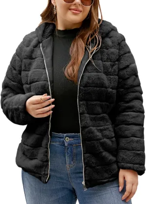 Geschallino Women's Faux Fur Coat Fleece Reversible Sherpa Fuzzy Winter Puffer Jacket (Available in Plus Size)
