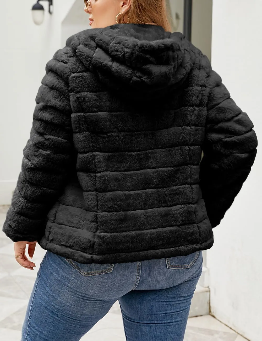 Geschallino Women's Faux Fur Coat Fleece Reversible Sherpa Fuzzy Winter Puffer Jacket (Available in Plus Size)