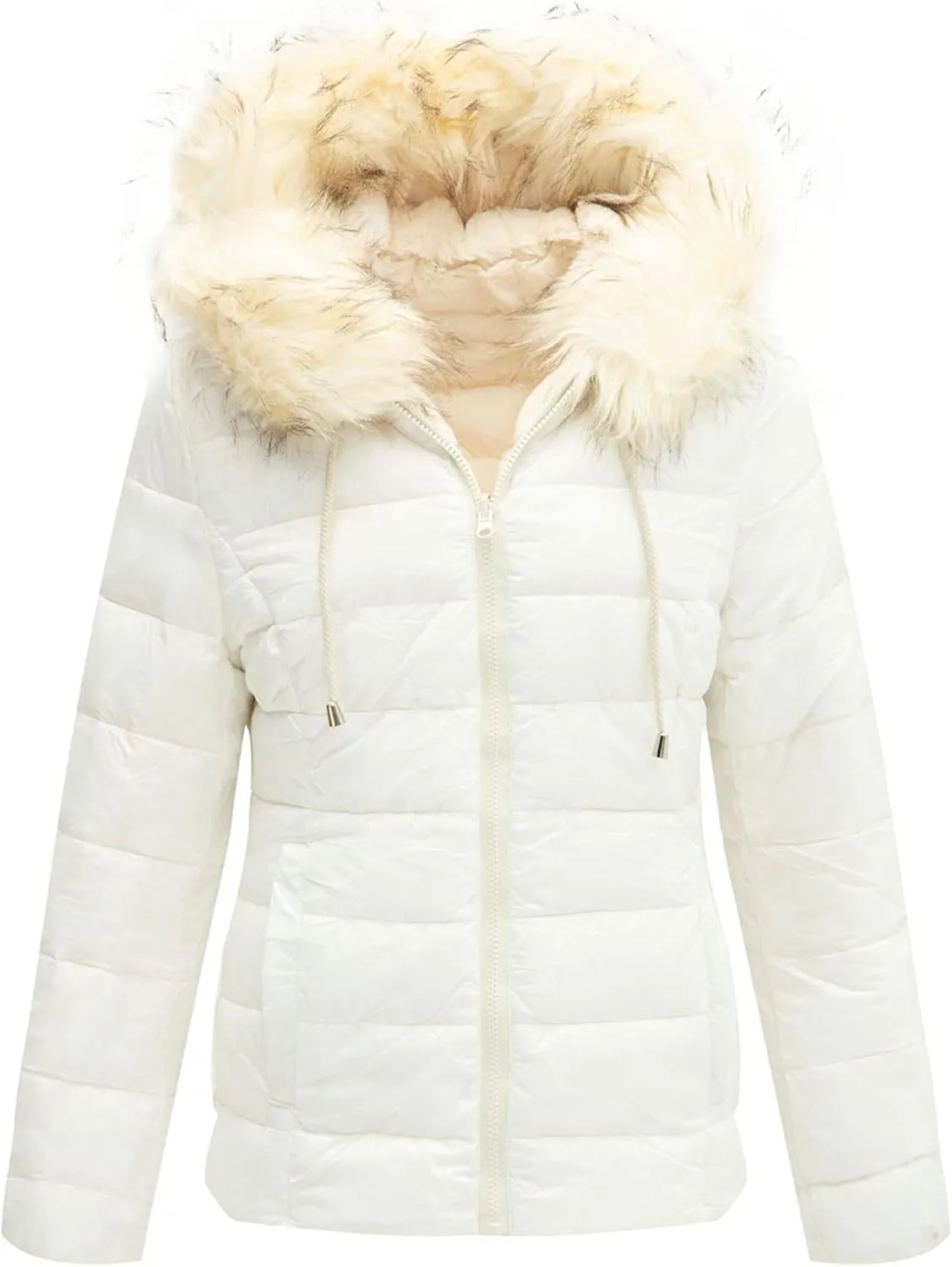 Geschallino Women's Faux Fur Coat Fleece Reversible Sherpa Fuzzy Winter Puffer Jacket (Available in Plus Size)