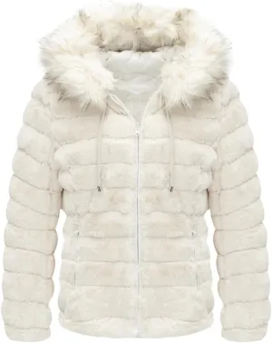 Geschallino Women's Faux Fur Coat Fleece Reversible Sherpa Fuzzy Winter Puffer Jacket (Available in Plus Size)