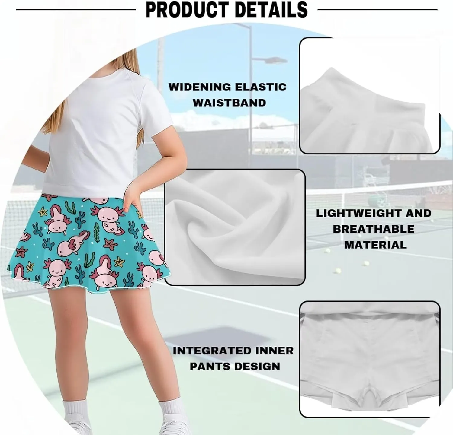 Girls High Waisted Pleated Skirt with Pockets Athletic Tennis Skorts with Shorts 5-14 Years Old