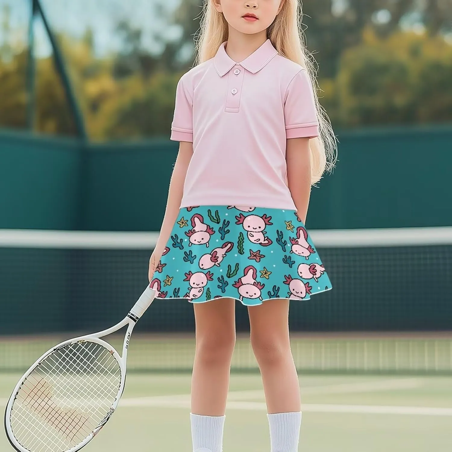 Girls High Waisted Pleated Skirt with Pockets Athletic Tennis Skorts with Shorts 5-14 Years Old