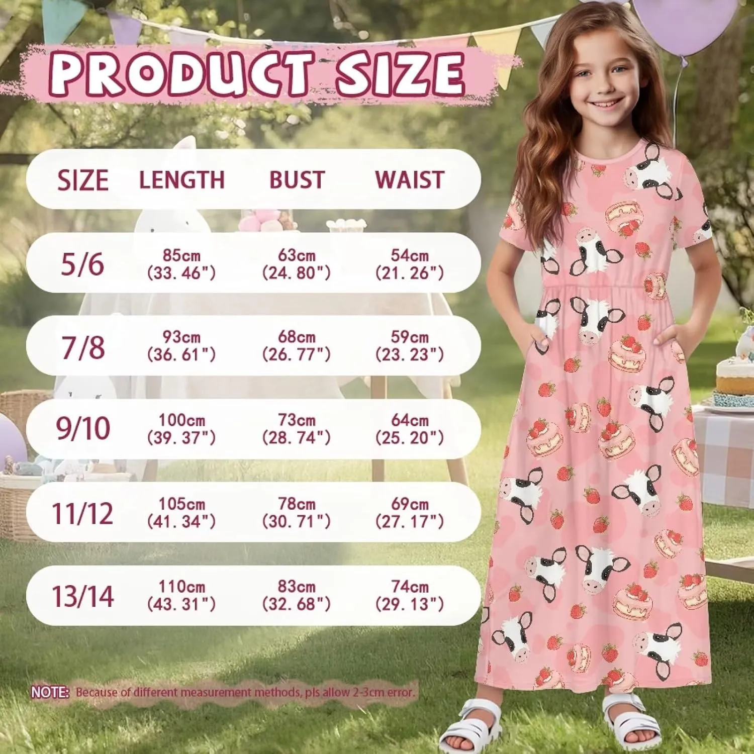 Girls Maxi Dress with Pockets Short Sleeve Swing Flowy Dress Holiday Dresses Summer Beach Sundress for 5-14 Years