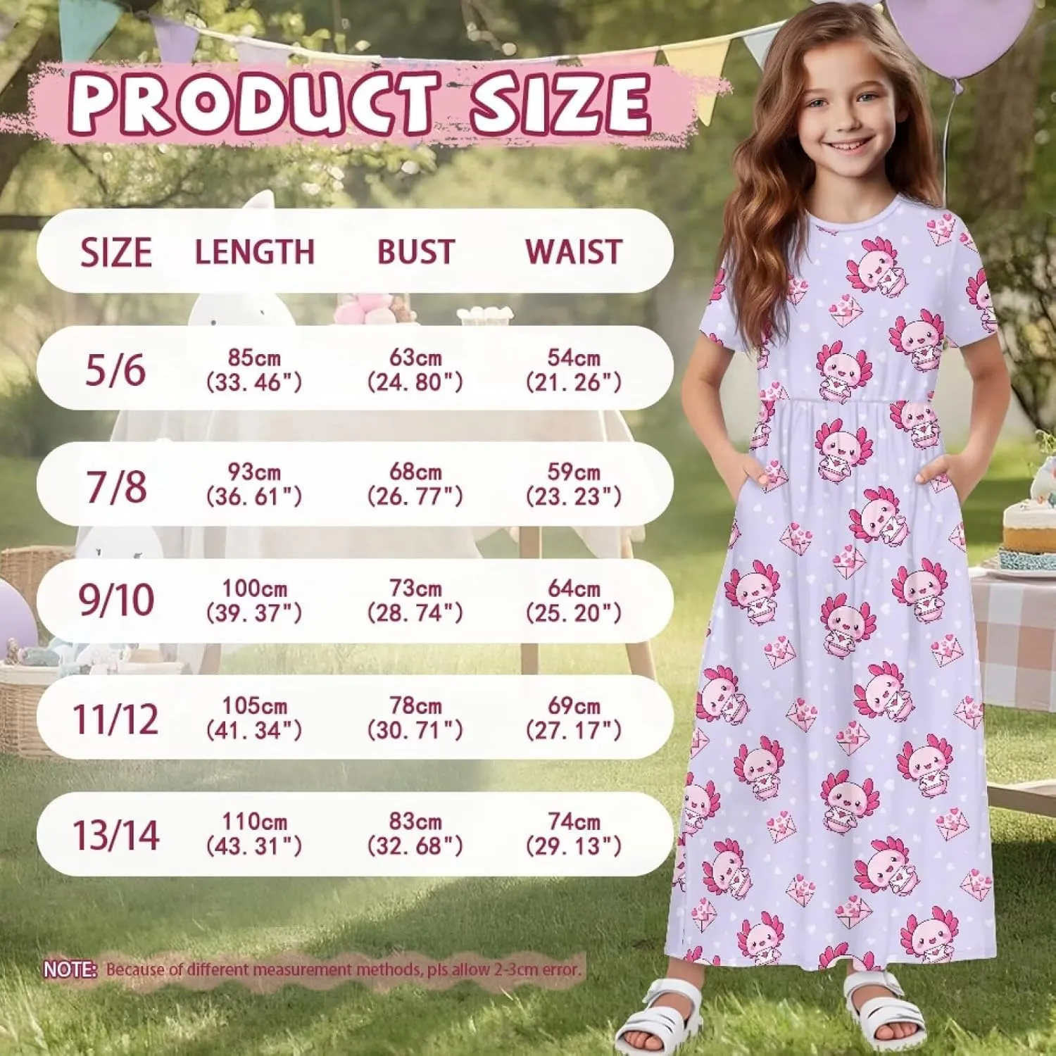 Girls Maxi Dress with Pockets Short Sleeve Swing Flowy Dress Holiday Dresses Summer Beach Sundress for 5-14 Years