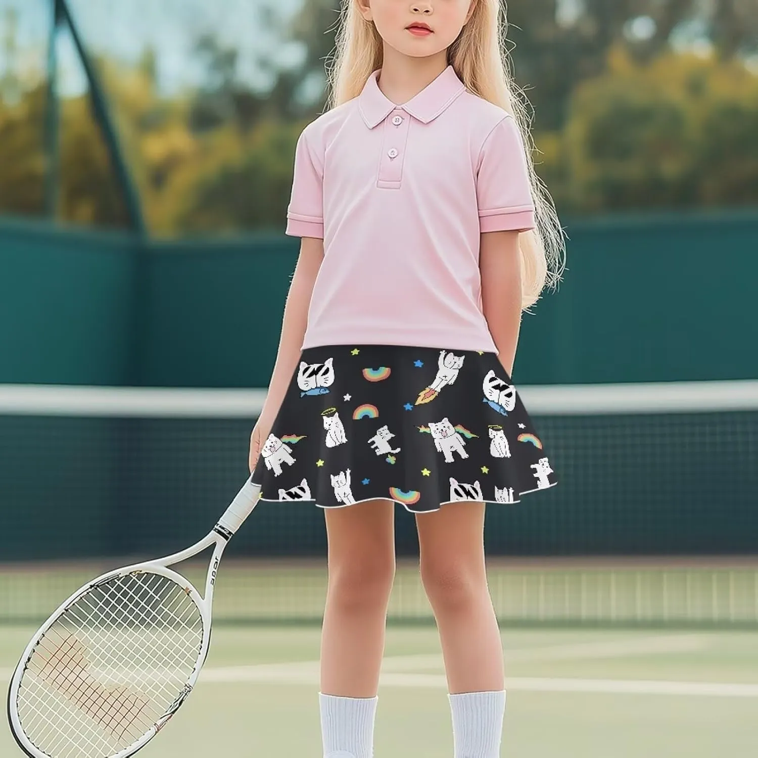 Girls Tennis Skirt with Built in Shorts Athletic Golf Skort with Pockets for Girls 5-14 Y