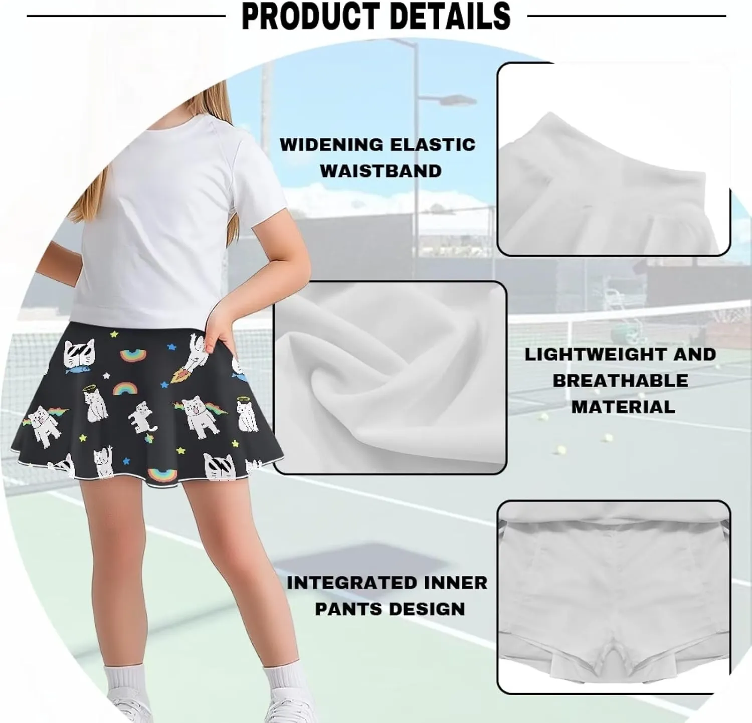 Girls Tennis Skirt with Built in Shorts Athletic Golf Skort with Pockets for Girls 5-14 Y