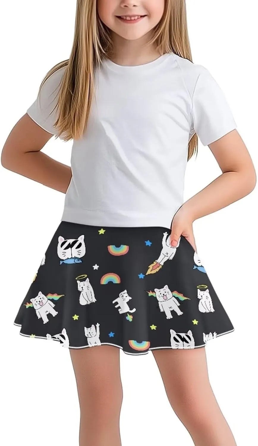 Girls Tennis Skirt with Built in Shorts Athletic Golf Skort with Pockets for Girls 5-14 Y