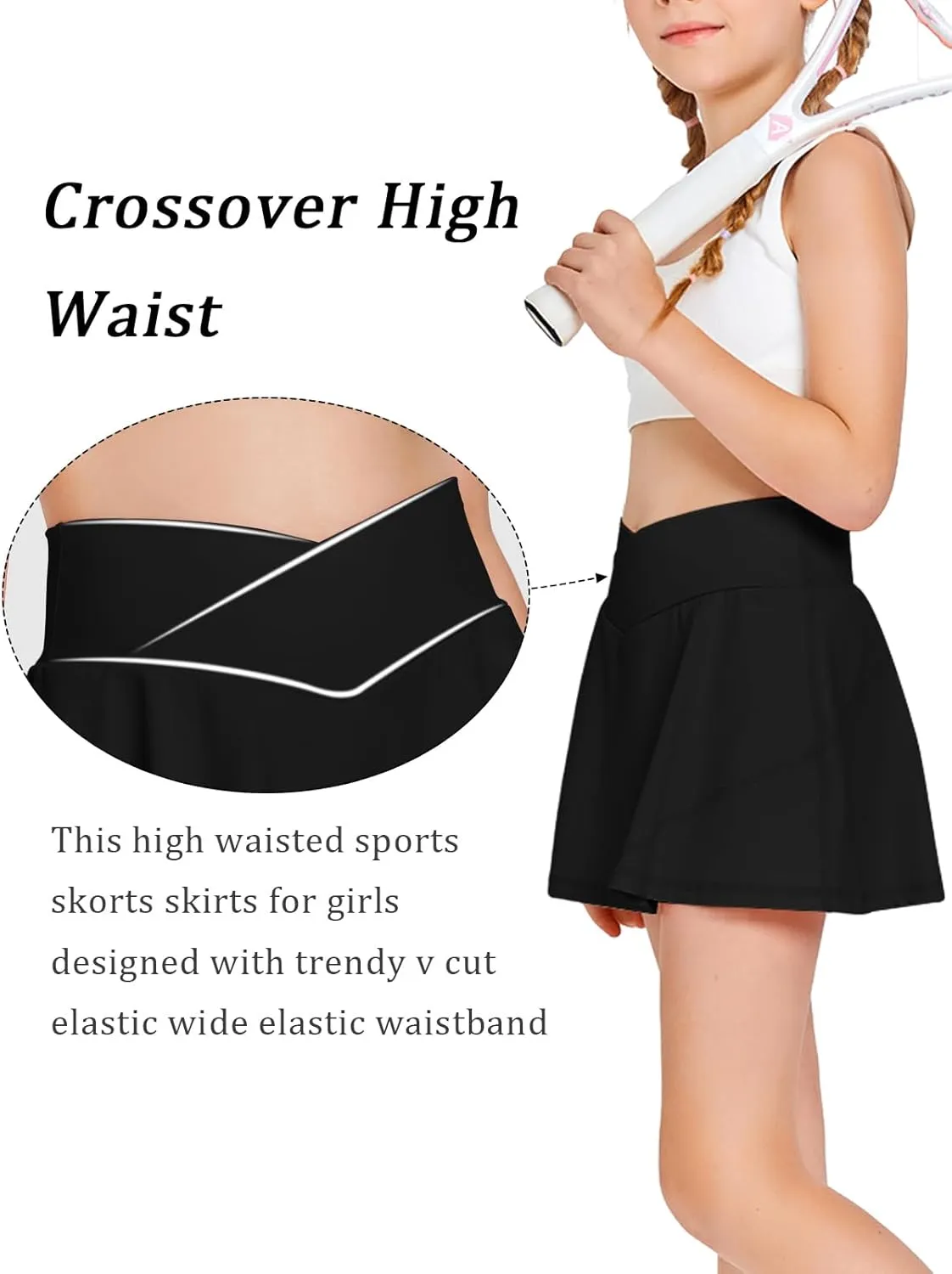 Girls Tennis Skirt with Pockets Shorts Crossover High Waisted Athletic Skorts Workout Golf Running Skirts