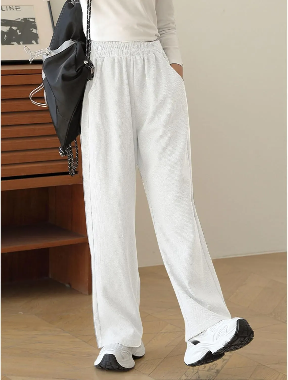 Girl's Wide Leg Sweatpants Baggy Straight Loose Sweat Pants High Waist Causal Kids Athletic Pants with Pockets 6-14Y