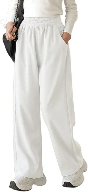 Girl's Wide Leg Sweatpants Baggy Straight Loose Sweat Pants High Waist Causal Kids Athletic Pants with Pockets 6-14Y